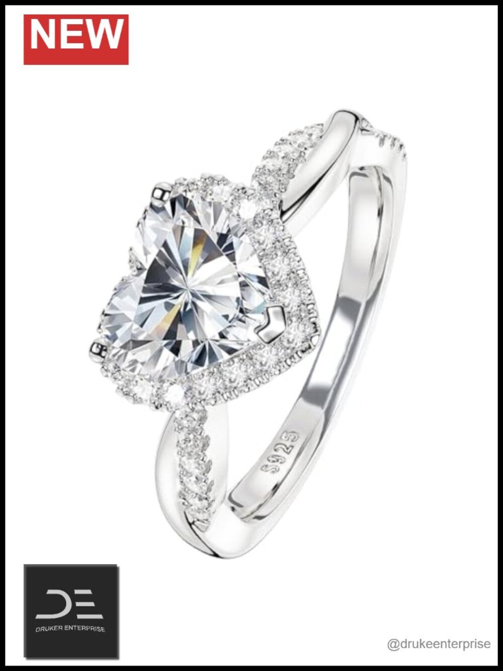 Heart Moissanite Promise Ring 925 Sterling Silver Size 8 Engagement Style